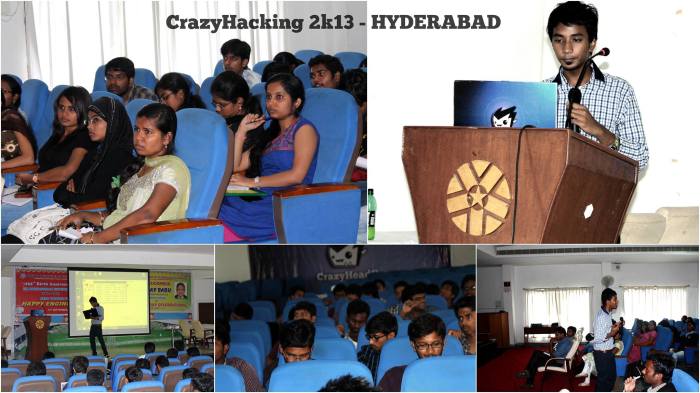 Vaibhav giving a workshop on Ethical Hacking at Hyderabad